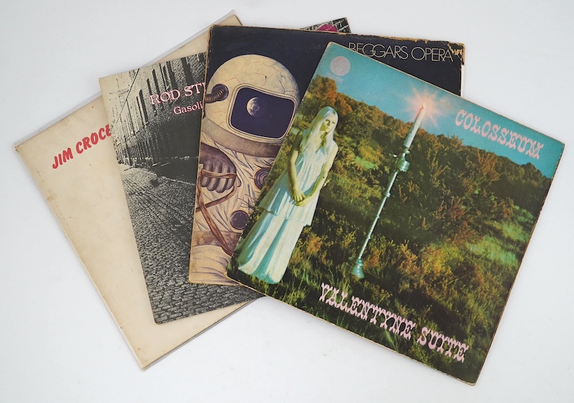 Four LP record albums on the Vertigo label; Colosseum; Valentyne Suite VO1 on large swirl label, Beggars Opera; Pathfinder 6360 073, Rod Stewart; Gasoline Alley 6360 500, Jim Croce; You Don’t Mess Around With Jim 6360 70